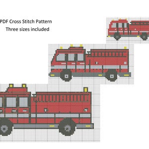 Cross Stitch Pattern, PDF, firetruck, fire engine, emergency vehicle fireman picture modern art, nursery, baby shower, counted cross stitch