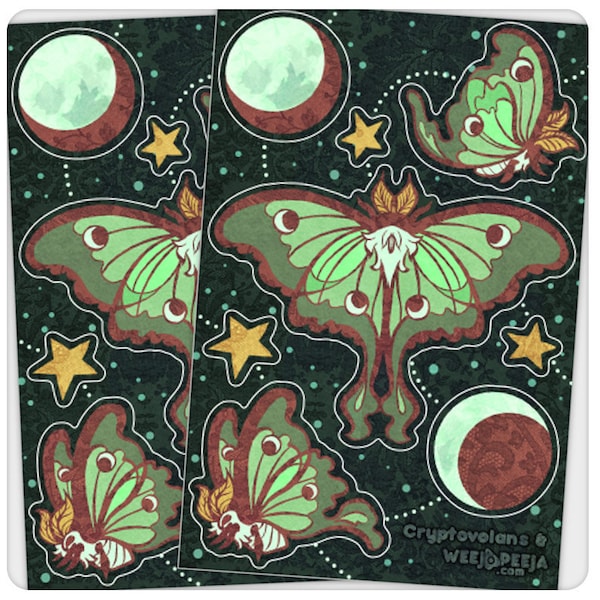 Luna Moth Vinyl Sticker Sheet, par Cryptovolans