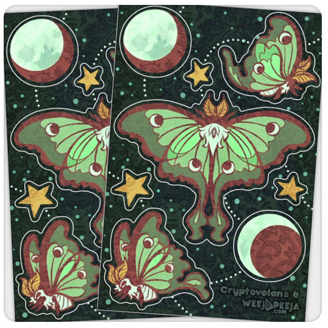 Luna Moth Vinyl Sticker Sheet, by Cryptovolans - Etsy