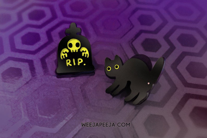 by WeejaPeeja Black Cat and Tombstone Enamel Pins