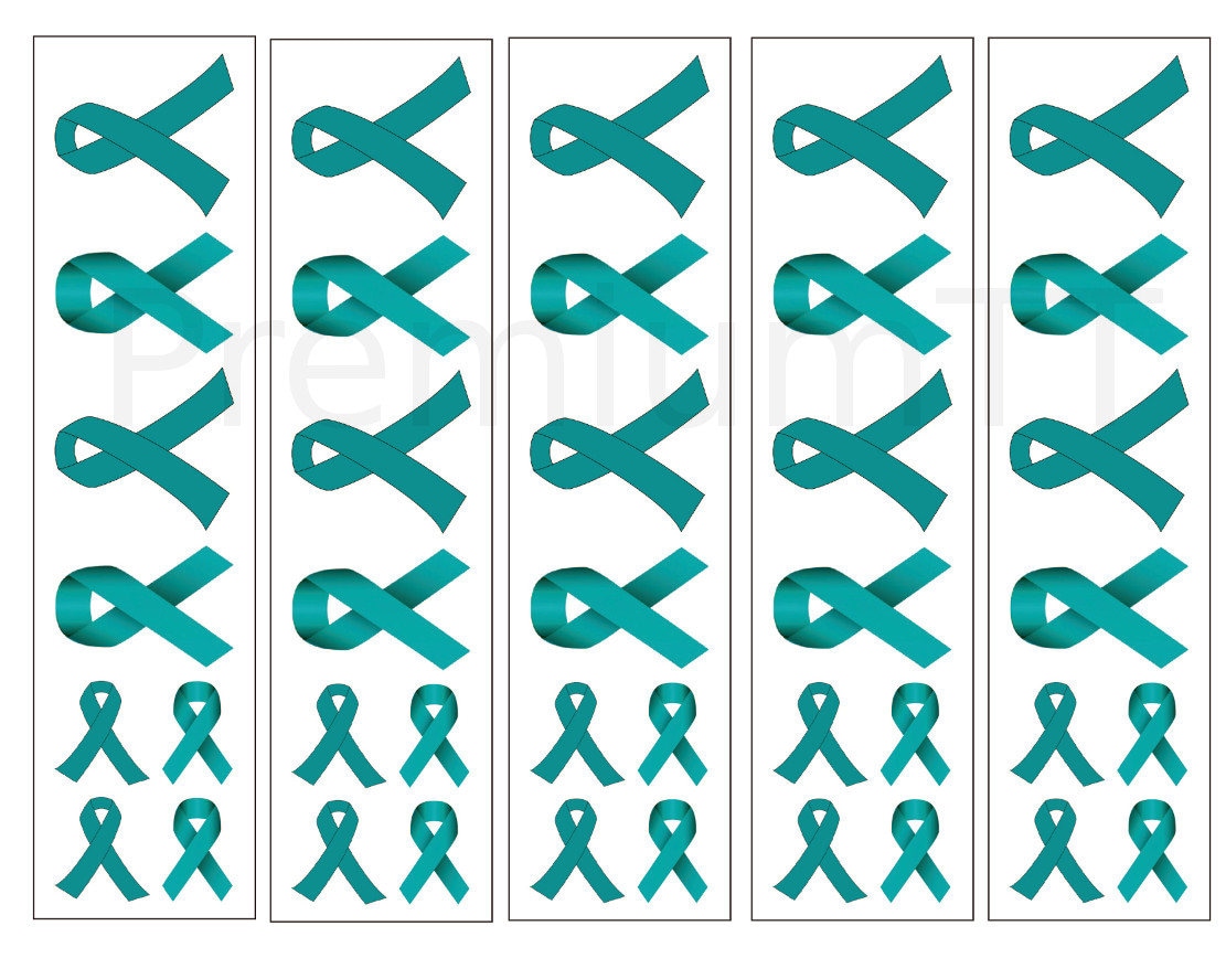 40 Teal Ribbon Temporary Tattoos: Ovarian Cancer, Sexual Assault Awareness Tatt...