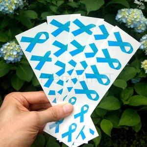 40 Light Blue Ribbon Temporary Tattoos: Cancer Awareness Tattoo