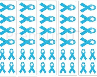 40 Light Blue Ribbon Temporary Tattoos: Cancer Awareness Tattoo