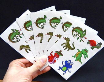 Premium Reptile Temporary Tattoos, Party Favors: Crocodile, Turtle, Frog, Chameleon, Komodo Dragon, Snake