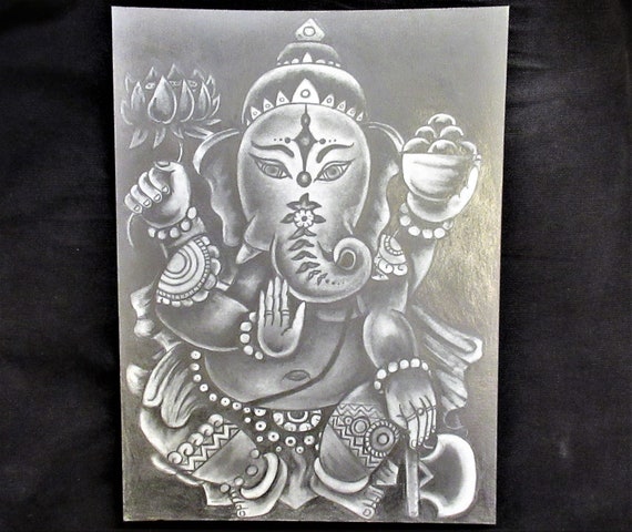 Original Ganesh II Black and Grey Pencil Drawing on Drafting Paper