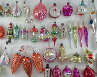 Glass Ornaments Jazz Trombone, Mandolin, Icicles, Clock, Shell, Pinecone, Pyramid. Various Christmas Decorations