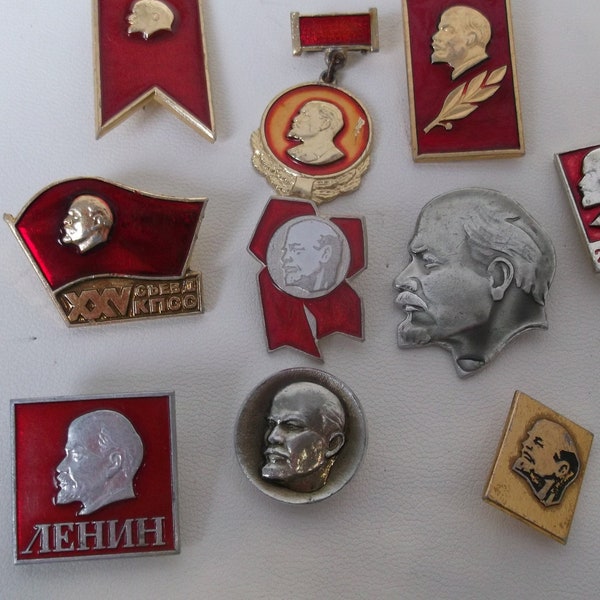 Soviet Revolutionary Pins. Enameled Badges. Lenin Leader of Bolshevik Party