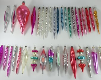 Glass Icicles in Vintage Style for Festive Mood. Colored Icicles  with Amalgam. Spiral Icicles. Christmas Ornaments. #71