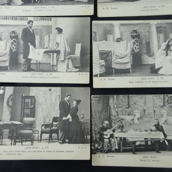 Set of Antique Russian Postcards. Uncle Ivan. Chekhov. Publ. Sherer 1900s