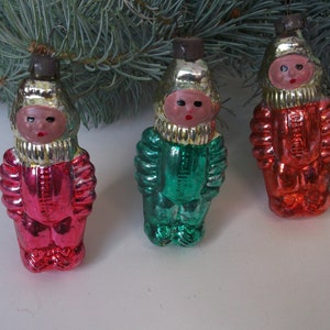 Three Colorful Astronauts. Soyuz- Apollo Spacecraft. Vintage Christmas Tree Glass Ornaments