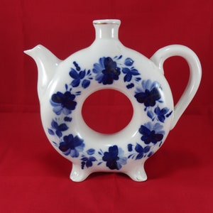 Vintage White-Blue Teapot with Butterflies. Porcelain Teapot. Ukrainian Teapot Kumanets. For Pleasant Tea Party