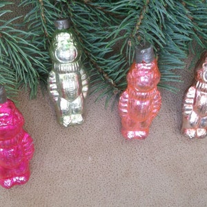 Glass Colorful Astronauts. Mission Apollo Space Crew. Patriotic Ornament. Vintage Christmas Tree Glass Ornaments