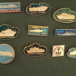 River Ships and Boat. Sea Ships. Vintage Enameled Badges