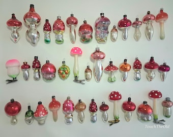 Vintage Mushroom, Mid Century, Silver Mercury Glass Christmas Ornaments – Vintage USSR Retro Tree Decorations. #76