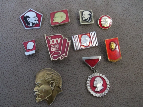Soviet Old Communist Pins. Lenin Leader Proletaria