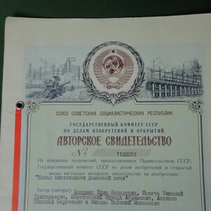 Sowjetisches Sozialistisches Patent für eine Erfindung im Bergbau. Sowjetisches Original-Diplom Nr. 1133293