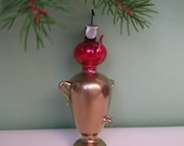 Christmas Russian Samovar. Bright Samovar with Teapot. Vintage Christmas Tree Glass Ornament