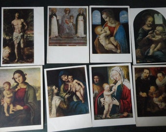 Ensemble de cartes postales vintage. Art. École européenne. Art pictural. Portrait. Gravure