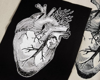 Screenprinted ANATOMIC HEART Patch Black or White Cotton