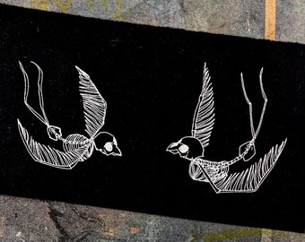 Zeefdruk katoenen patch met TWEE ZWALUWEN