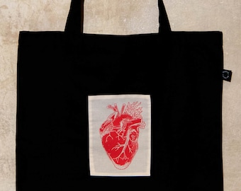 Bolsa de yute orgánico Anatomy Heart con parche serigrafiado