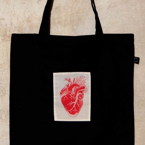 Anatomical Heart Organic Tote Bag with screenprint patch