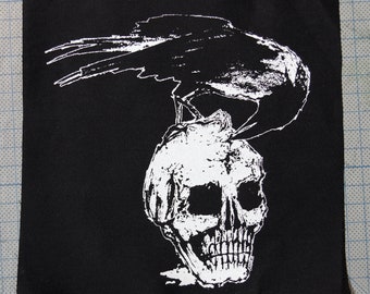 KRAAI MET SCHEDEL zeefdruk patch