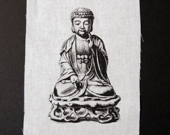 BUDDHA zeefdruk patch op wit katoen