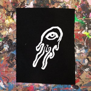 MANY TENTACLES Siebdruck Aufnäher auf Schwarz oder Weiss Baumwolle