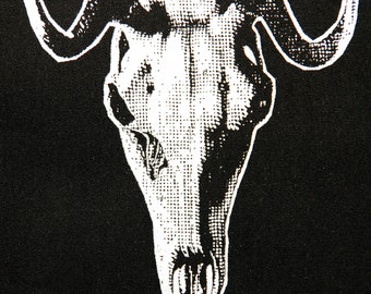 DEER SKULL Screenprinted Patch Black Cotton
