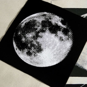 Screenprinted MOON Patch - Full Moon - Black OR White Textile