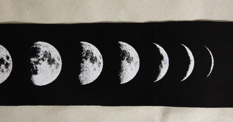 Siebdruck MOND PHASE Aufnäher Mondkalender Schwarz Baumwolle Bild 3