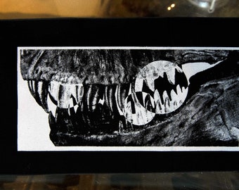 Zeefdruk TYRANNOSAURUS TANDEN DINOSAURUS patch zwart katoen
