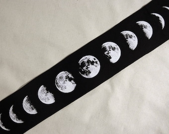 Silkscreen Print MOON PHASE Patch Lunar Calendar Black Cotton