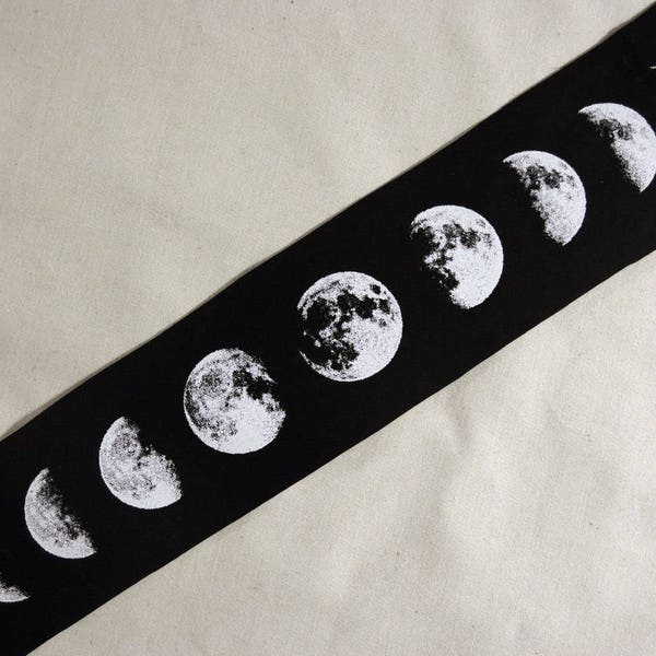 Silkscreen Print MOON PHASE Patch Lunar Calendar Black Cotton