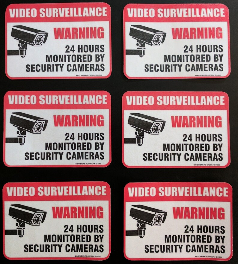 Six 6 Video Surveillance Security Camera Warning Stickers Etsy