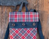 Blue tartan woolen backpack rucksack bag