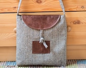 Grey tweed brown leather handbag shoulder bag crossbody bag