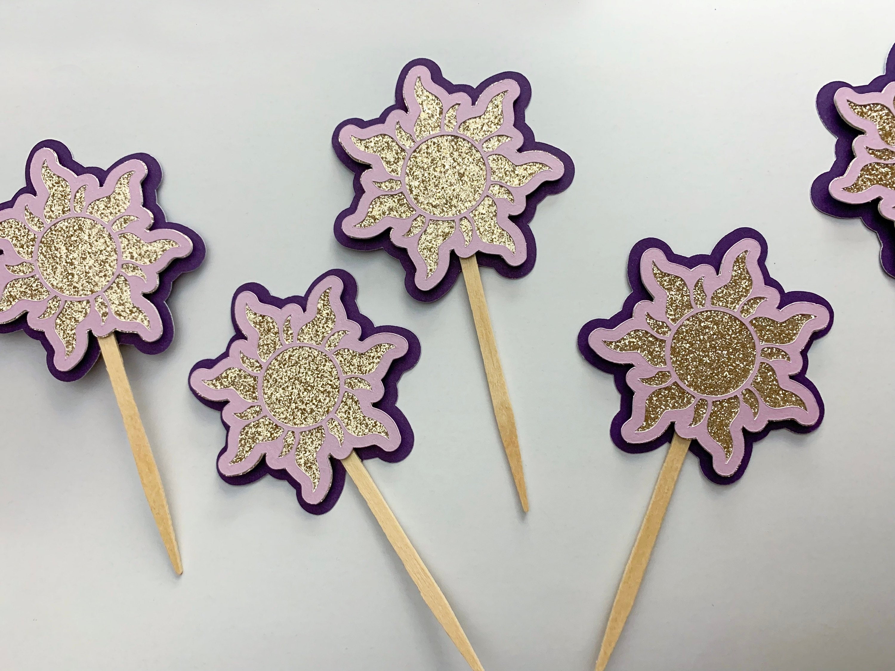 Tangled Cupcake Toppers, Gold Glittered Star Cupcake Toppers, Rapunzel  Theme Cupcake Topper, Tangled Party Decor Set of 6ct. 
