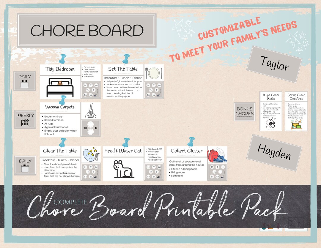 Complete Chore Board Printable Pack Tan / Brown/ Taupe / Beige, Kid ...