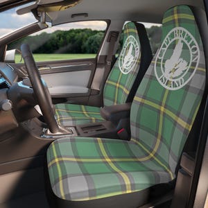 Coprisedili per auto Cape Breton Island Tartan / Mostra il tuo orgoglio per Cape Breton / Protezioni per sedili in poliestere con silhouette di Cape Breton