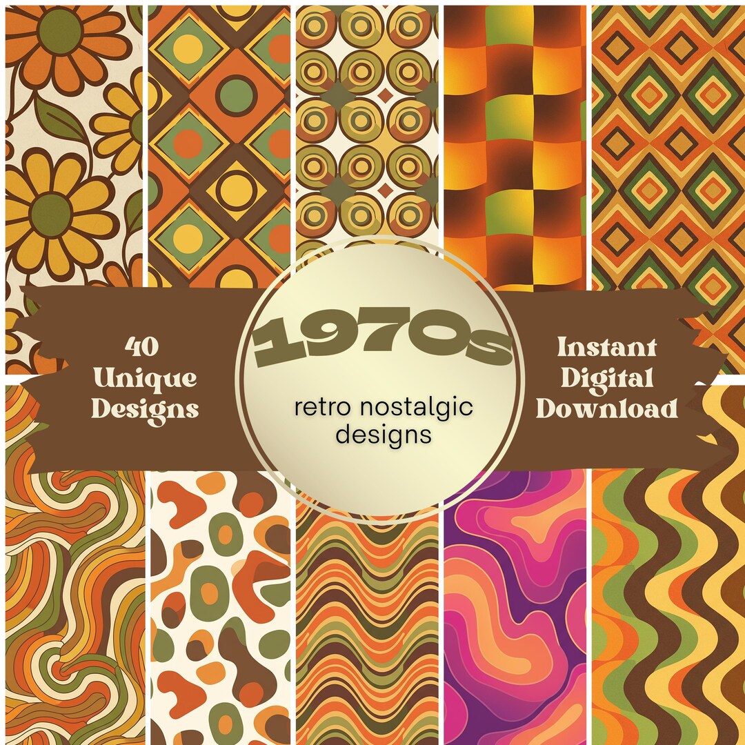70s Digital Scrapbook Paper Bundle | 1970s Retro Backgrounds | Seamless ...