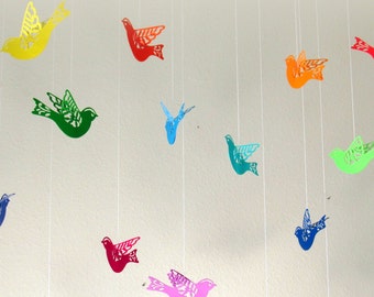 Set of 16 rainbow paper flying / hanging birds / room / nursery / clasroom decoration / birthday party