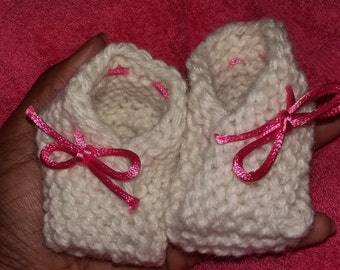 Hand Made knitted baby booties