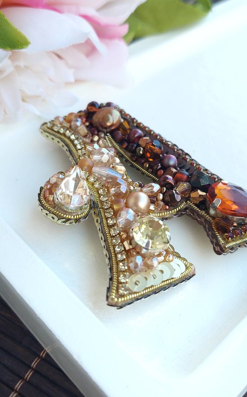 Personalized Embroidered Letter Brooch: Crystal, Pearl, & Sequin Pin - Etsy