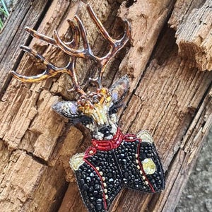 Handmade Deer  Brooch, Brown Deer Brooch,Embroidered Deer Badge,Craft Deer Brooch,Wild Animal Brooch,Gift for Woman