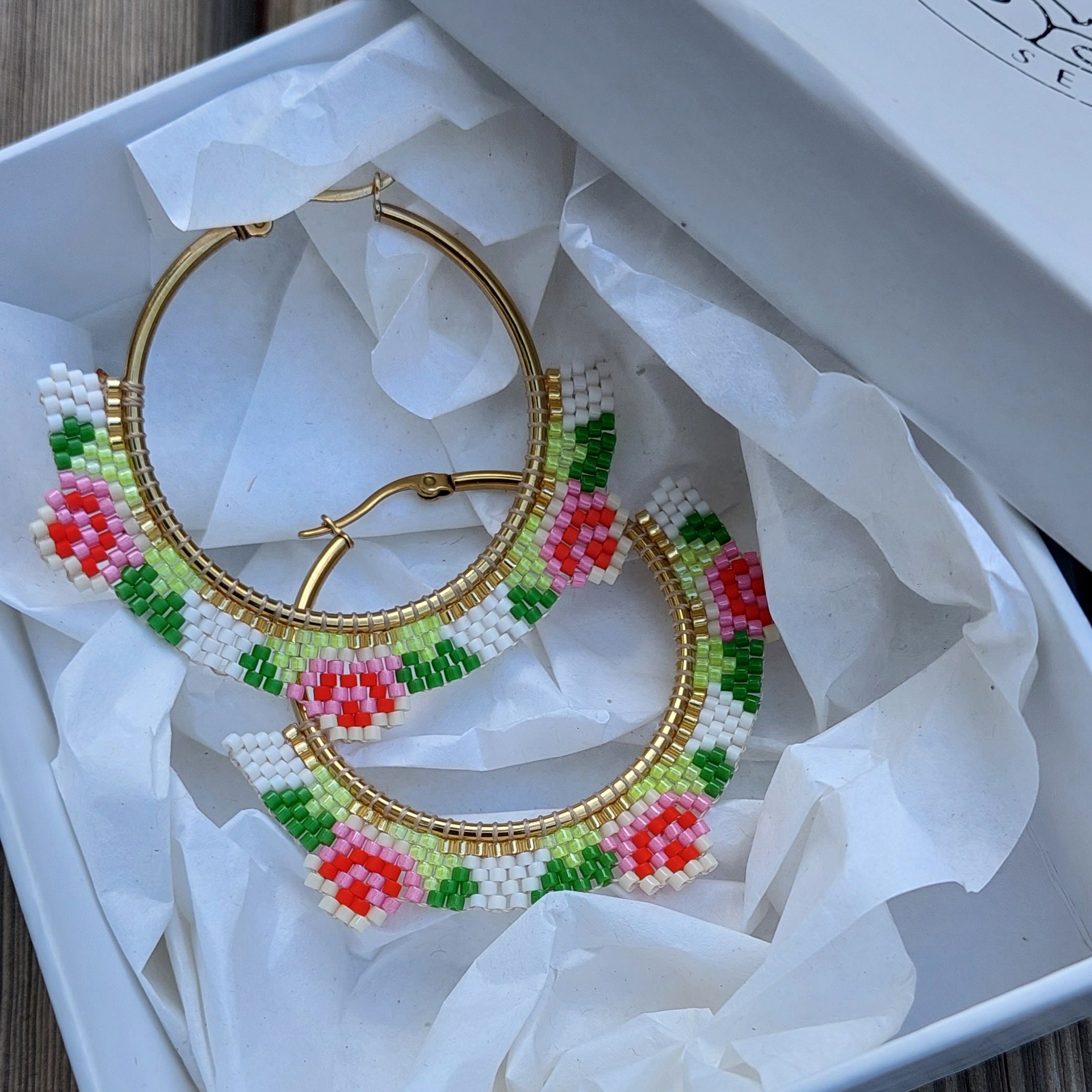 Orecchini A Cerchio Bohémien Con Perline Colorate A Forma Di Fiore - Leggeri, Pendenti, Fatti A Mano, Per Donna, Stile Estivo - 4