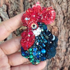 Rooster Brooch , Embroidery Rooster, , Rooster Pin, Beaded Jewelry,Animal Pin, Gift for Her