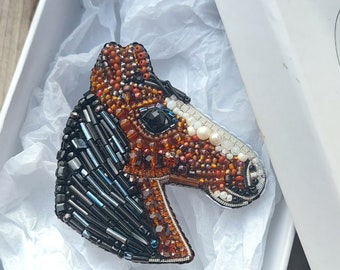 Embroidered Horse Brooch,Gift For Christmas,Beaded Crystal Wild Animal, Swarovski Horse Pin,Vintage Horse,Bohem Horse