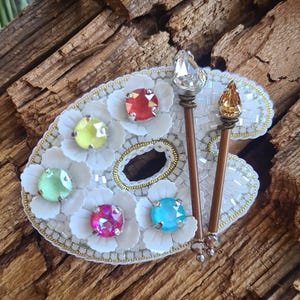 Embroidered Pallet Brooch: Crystal, Sequin & Bead Musical Instrument Pin